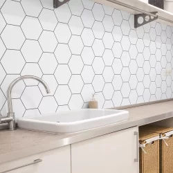 Rodabanca Adesiva Lavável Colmeia Geométrico Frontão de Cozinha Autocolante Hexágonos Colmeia