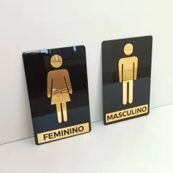 kit 2 Placas Acrílico Espelhado Porta Banheiro Feminino e Masculino - Placa Sinalizadora - Espelhada