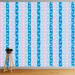 Papel De Parede Pet Shop Patinhas Listras Em Azul E Rosa
