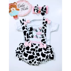 Jardineira Romper Linda Body Bezerrinha Vaquinha Fazendinha