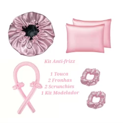 Kit Anti Frizz 2 Fronhas 1 Touca 1 kit Modelador de cachos 2 Scrunchioes