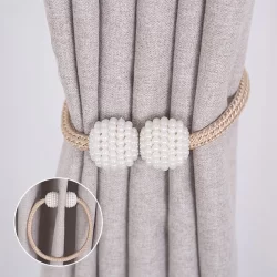 Kit 6 Langsir Ímã Cinto De Cortina De Tecido Corda Imitação De Pérolas Fivela Soco Livre