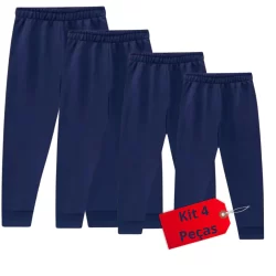 Kit 4 Calcas Moletom Infantil Kyly Com punho Azul Uniforme Escolar Volta as aulas