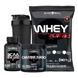 Whey Protein Turbo 907g + Creatina 150g + Bcaa - Black Skull