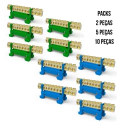 Barramento Neutro Barramento Terra 12 Polos Borneira Para Trilho Din 12 Furos Pack  2 5 ou 10 Peças Enerbras