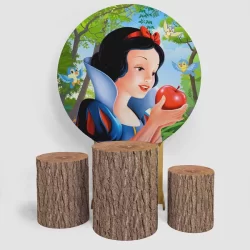 Kit Painel Decorativo + 3 Capas Cilindro Tema Branca De Neve Tecido