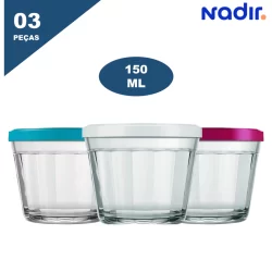 Potinho de Vidro com Tampa 3 Peças Americano 150ml