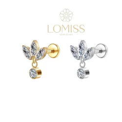 Piercing Helix Conch Labret Titânio Flor Com Pingente 3 Zircônias