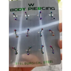 Piercing sobrancelha lábios curvo 8mm 1 unidade vertical labret aço cirúrgico