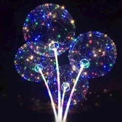Kit 30 Balão Led BOBO BALLOON Bubble Bastão Transparente Vareta completo