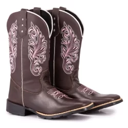 Bota Texana Feminina Country Bico Quadrado Bordado FLOR top LP