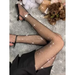 Meia Calça Arrastão Com Strass Brilho Trama Aberta pequena Rede Moda
