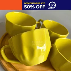Kit Xícaras de Porcelana Prisma Amarela 200ml - Elegância em Cada Gole