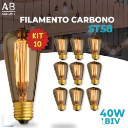 Kit 10 Lâmpada Filamento Carbono ST58 40W E27 LUZ QUENTE (AMARELO) Âmbar 110V~220V