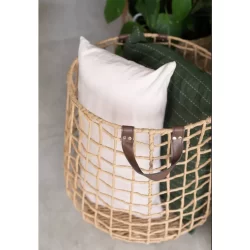 Cesto Multiuso Decorativo Vaso Papiro Cm Alças Em Couro 39x42 Yoi Grande