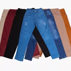 Calça Jeans Infantil Masculina Brim Social Skinny Com Regulador Na Cintura sarja
