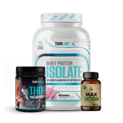 Kit Whey Protein Isolate 900g Pote + Pré Treino + Max Detox 60 Caps