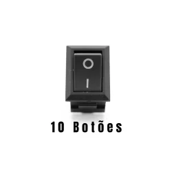 Combo 10 Botões Farol  Milha Retangular Universal 2 Terminais Preto Plastico