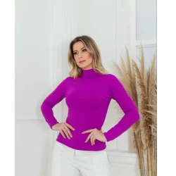Blusa Cacharrel Feminina Gola Alta de Manga Longa - Cacharrel Roxo