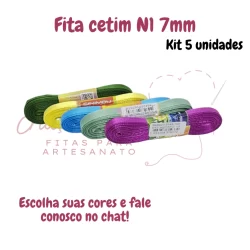 Kit Fita Cetim N1(7mm) - 5 peças de 10 metros cada totalizando em 50 metros - Ref: 9946/07
