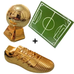 Kit Futebol Decoração Troféu + Chuteira + Bandeja De Cerâmica