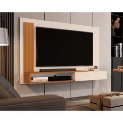 Painel Sala De Estar Até 50 Polegadas Com Porta Math - Off White Com Nature  - Lojas G2 Prime