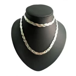 Colar Conjunto Feminino 3 Fios Corrente + Pulseira Banhado A Prata