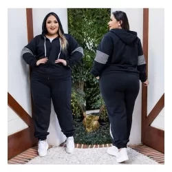 Conjunto Moletom Feminino Com Capuz Plus Size Outono