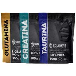Kit: Creatina Monohidratada 500g + Taurina 500g + Glutamina 500g - 100% Puro Importado - Soldiers Nutrition