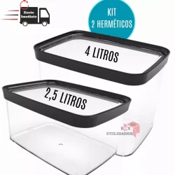 Conjunto Com 2 Potes Herméticos Cozinha 4 Litros E 2,5 Litros 4000 ML e 2500 ML Porta Mantimentos para grãos arroz ração Resistente