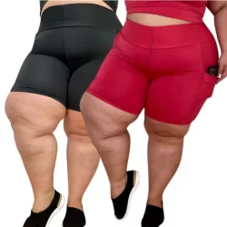 Kit 2 Shorts Fitness Plus size feminino Com Bolso GG XGG EXGG (44 ao 54) modelo curves
