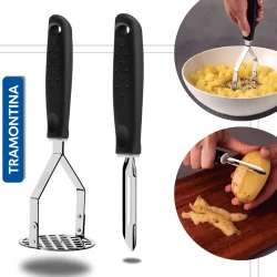 Kit Descascador de Legumes e Frutas Tramontina + Amassador de Batatas Inox