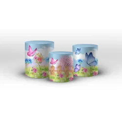 Trio Capa de Cilindro Borboletas Tecido C/elástico