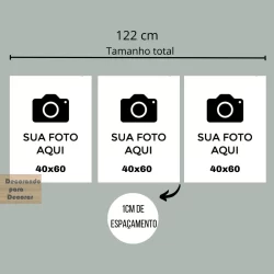 Quadro Decorativo 3 pecas 120x60 Personalizado sua Imagem Qualquer Foto Minha Logo Casal Familia Casamento