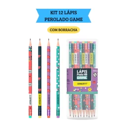Kit 12 Lápis de Escrever HB Game com Borracha  Escolar  Leo&Leo