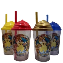 KIT COPO TWISTER PERSONALIZADO 300ML A BELA E A FERA (TAMPA CHANTILLY)