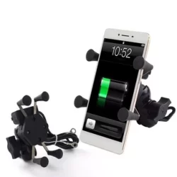 Suporte de Celular com Carregador USB para Moto Articulado e Pinça de Garra Com Elástico