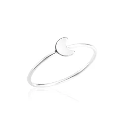 Anel Meia Lua Prata 925 Feminino, Legítima, Maciça, Modelo Minimalista, Delicado 100% Prata