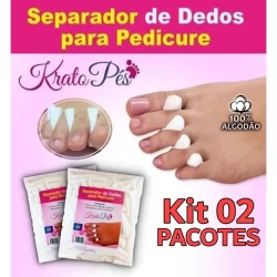 Kit Separador de dedos algodão [Kratopés] - 02 pacotes c/ 200 unidades (400 unidades total) para pés manicure podóloga