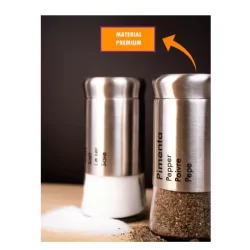 Kit Saleiro e Pimenteiro em Aço Inox e Vidro 2 peças