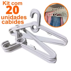 Kit 20 Unidades de Cabides Branco Reforçado para Guarda Roupa