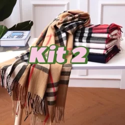 Kit 2 Cachecol Xadrez Feminino Lenço Pashmina Echarpe Masculino Unissex Para Frio Inverno