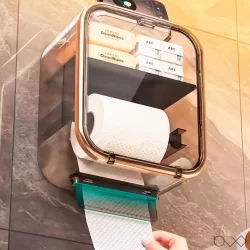 Caixa Box Porta Papel Higiênico Dispenser Organizador Banheiro Trava Magnética Suporte Celular