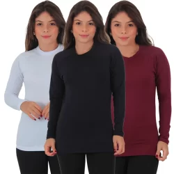 Kit 3 Blusas Térmica Peluciada Quentinha Manga Longa