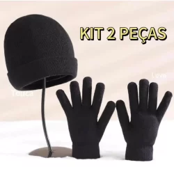Kit Touca + Luva Lã  Preta Kit Adulto perfeito para o Inverno