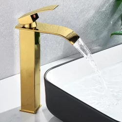 Torneira Bacia Banheiro Dourada Cascata Monocomando Alta Luxo Brilhante Yesop