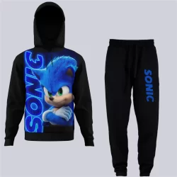 CONJUNTO Blusa e Calça Moletom Sonic Filme Casaco de Frio Adulto e Infantil Flanelado