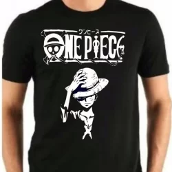 Camiseta - Masculina cor preta manga curta, One Piece