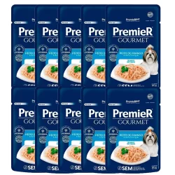 Kit 10un Ração Úmida Premier Gourmet Cães Ad. Raças Pequenas Peito de Frango e Arroz Integral 85g