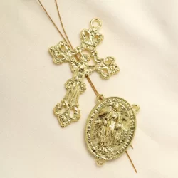 Entremeio Para Terço + Crucifixos Para Terço Dourado Nossa Senhora das Graças Alta Qualidade
